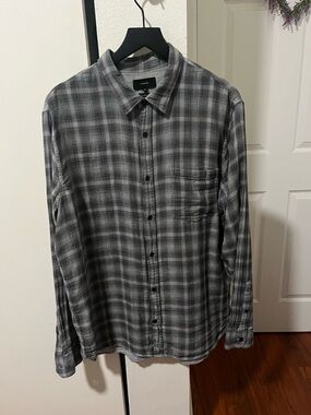 Vince Gray Plaid Long-Sleeve Button-Down Shirt